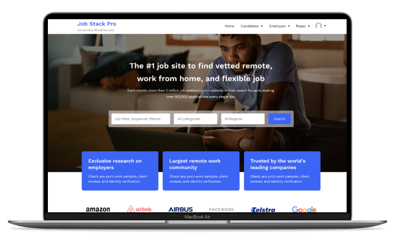 Screenshot of the homepage of Job Stack Pro WordPress Theme